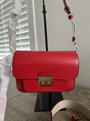 NWT Michael Kors Sloan Editor Leather Shoulder Bag CrossBody Bright Red - Image 1 of 4