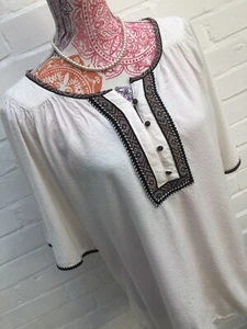 M&S Collection Bluse Oberteil UK 20 Elfenbein Folk Freizeit Sommer Kurzarm - Bild 1 von 8