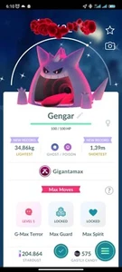 Pokémon go -- Shiny Gengar Gigantamax -- mini P T C o comercio 20k polvo - Imagen 1 de 1