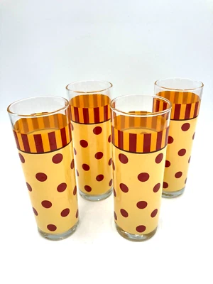 Juego de 4 rayas de lunares MCM de vidrio Highball de Gail Pittman Siena Tom Collins Foto 1 de 4