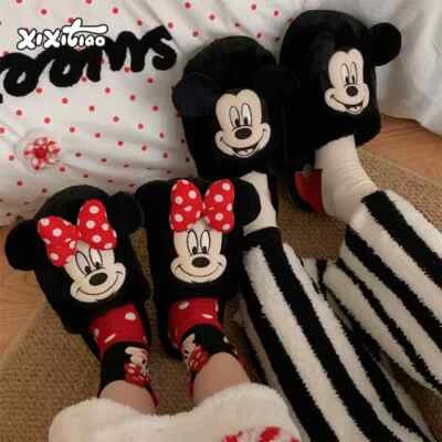Mickey Minnie Mouse Cotton Slippers Men Women Winter Home Indoor Warm Slippers - Image 1 of 4