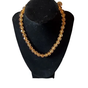 Vintage 80s Champagne Faceted Plastic Beaded Necklace Elastic Stretchy 15" - Picture 1 of 5