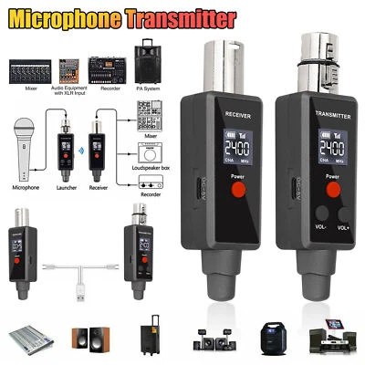 Wireless Microphone System XLR Transmitter Receiver Rechargeable Speaker Adapter - Image 1 of 4