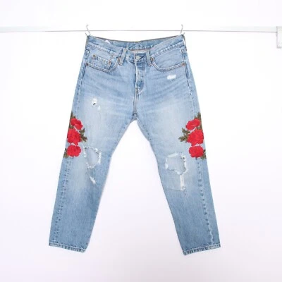 Levi's 501T Bordado Rosa W27 L26 Vintage Usado (Cod.W696) Vaquera Mujer China - Imagen 1 de 4