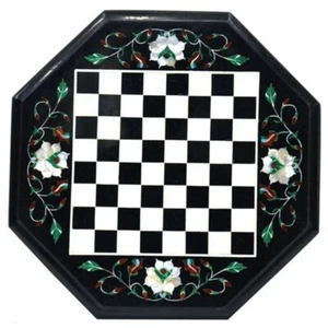 18'' Handmade Black Marble Inlay Chess Board Game Set Collectible Best Gift - Picture 1 of 5