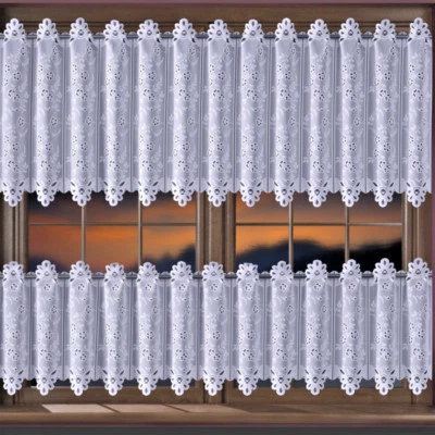 Kitchen Curtain Cafe Net Curtain Lace White Window House Decor Sold by the metre - Image 1 of 2