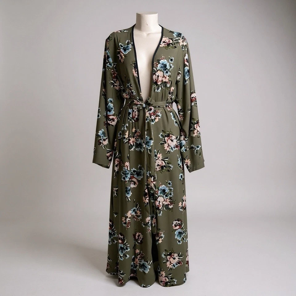 Casaco espanador boho verde fada floresta quimono floral com cinto tamanho 1X - Imagem 1 de 4