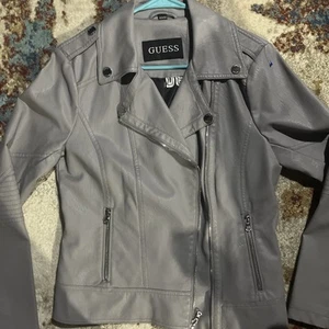 Guess Size medium Leather Motostyle Jacket Gray New Without Tags Never Worn - Picture 1 of 4