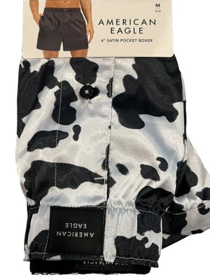 Boxer de bolsillo satinado American Eagle nuevo con etiquetas talla M-L-XL negro blanco vaca #69 Foto 1 de 4