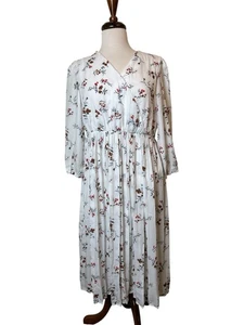 Patallush Kleid Midi weiß geblümt Gr. M Plissee 3/4 Ärmel Cottagecore Neu - Bild 1 von 12
