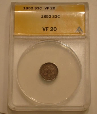 1852 Three Cent Silver 3¢  ANACS VF 20 - Image 1 of 4