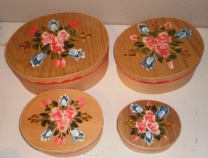 Hand Painted Floral Wood NESTING TRINKET BOXES, 4 boxes with lids - Bild 1 von 4