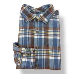 johnnie-O Blue Brown Plaid Cotton Spandex Surflannel Shirt Men's Size Medium - Picture 1 of 7