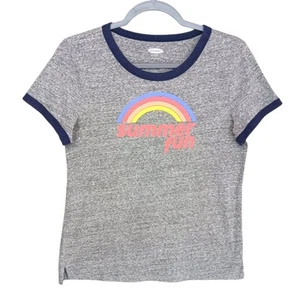 Old Navy Grey Graphic Ringer Tee Rainbow Summer Fun Short Sleeves Shirt Size S  - Picture 1 of 10