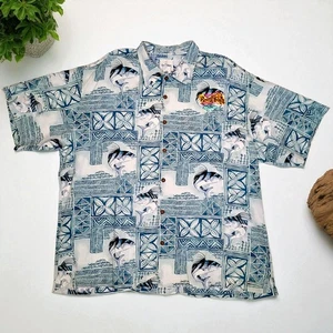 Camicia uomo Guy Harvey AFTCO Bluewater manica corta gallo pesce con bottoni taglia XXL - Foto 1 di 10
