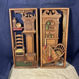 Vintage Multi Products G249 & G250 3D Colonial Theme Wall Plaques - See Desc - Picture 1 of 13