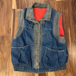 Vintage IZZI Denim Reversible RED Vest Large - Picture 1 of 8