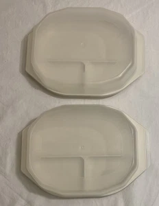 Anchor Hocking Freeze Heat Serve Microwave Platter Divided Plate W/Lids Set Of 2 - Picture 1 of 5