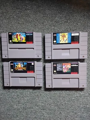SNES Games Lot Rocky & Bullwinkle Pugsley Scavenger Hunt Radical Rex We're Back - Image 1 of 3
