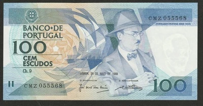 1988 PORTUGAL 100 ESCUDO NOTE UNC - Image 1 of 2