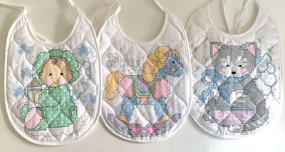 批量 3 件 绗缝 冲压刺绣 婴儿围兜 摇马 厨房 婴儿 — 第 1/4 张图片