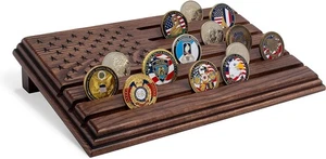 TESLYAR 6 Rows Military Challenge Coins Display Stand - Wooden Holder for 30-36 - Picture 1 of 9