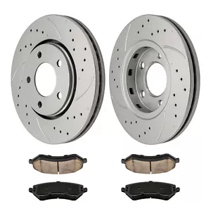 Front Brake Drilled Disc Rotors Ceramic Pads For Dodge Caravan Chrysler Voyager - Picture 1 of 13