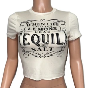Y2K Ivory When Life Gives You Lemons Tequila And Salt Tee T-shirt Crop Top Nwts - Picture 1 of 3