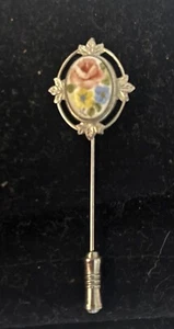 PINK ROSE FLORA BROOCH STICK PIN VINTAGE 2.5” - Picture 1 of 2