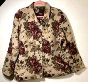 Lemon Grass Studio Women's XL Blazer Jacket Tapestry Tan with Flowers Design - Picture 1 of 6