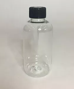 100ml Clear PET Plastic Boston Bottles And Black Screw On Top *ANY AMOUNT* - Picture 1 of 1