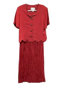 Vintage Stonebridge Womens Maxi Dress Size 10 Brick Red Studded Broomstick Skirt - Picture 1 of 11