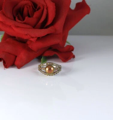 Sterling Silver Simulated Bronze Pearl  NF  Ring Size 10 5.33 g  CAT RESCUE - Image 1 of 2