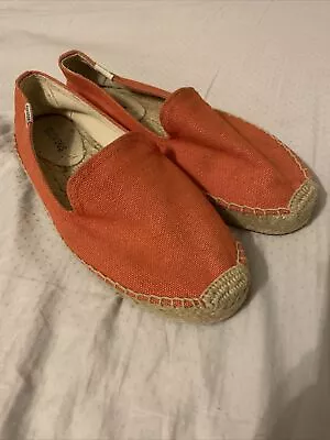 Soludos Mujer US 7 Coral Rojo Tejido Lona Alpargata Plataforma Mocasín Plano Deslizable- Foto 1 de 4