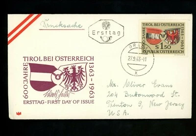 Postal History Austria FDC #708 Tyrol Coat of Arms 1963 - Image 1 of 2