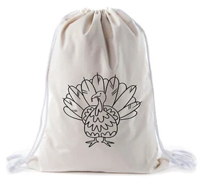 Color in Turkey Lines Reusable Cinch Bag, Craft Thanksgiving Cotton Bag for Kid - Imagen 1 de 4