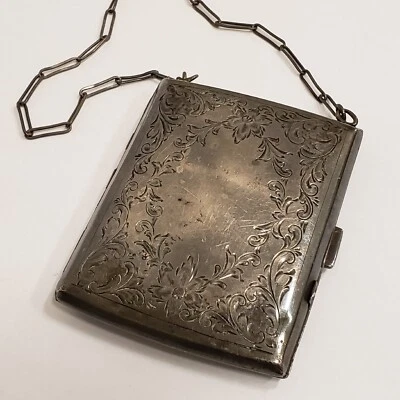 Antique Sterling Silver Ladies Dance Coin Compact Mirror Bill Holder Purse - Image 1 of 4