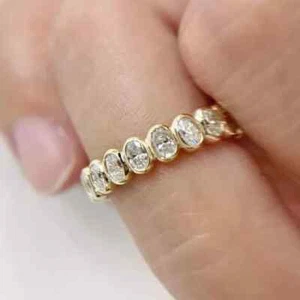 3Ct Oval Cut Lab Created Diamond Women's Band Ring 14k Yellow Gold Plated Silver - Picture 1 of 4