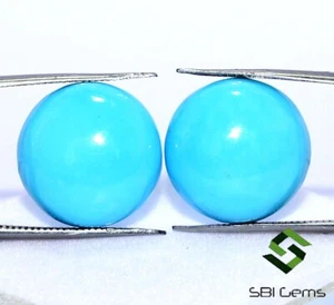 Par de cabujones redondos turquesa natural certificados de la Bella Durmiente 15 mm piedras preciosas - Imagen 1 de 7