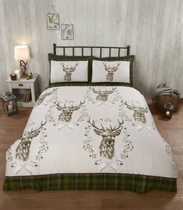 ANGUS STAG 100% Brush Cotton Duvet Sets Single Double King Super King green - Picture 1 of 1