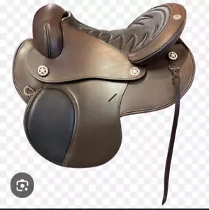 western english seat saddle eco leather brown with black drum dye 16 inch - Picture 1 of 3