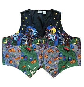 Vintage BASIC EDITIONS Button Up Halloween Multi Vest Size Plus 3X EUC Cotton - Picture 1 of 10