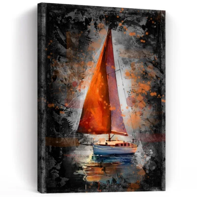 Leinwand Bild Segelboot Meer Abstrakt Wandbilder Wohnzimmer Moderne Kunst 49 - Bild 1 von 4
