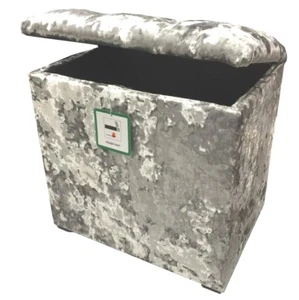 DRESSING TABLE STOOL IN SILVER VELVET DELUXE CRYSTAL LID STORAGE BOX /LINEN BOX  - Picture 1 of 3