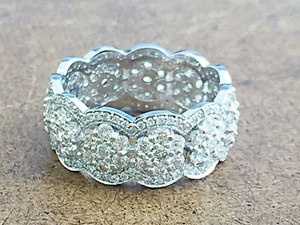 14K White Gold Round Cut Diamond Eternity Band Ring Antique Style Filigree 3.00 - Picture 1 of 9