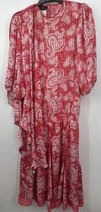 70s 80s Diane Freis Red Paisley Polka Dot Maxi Dress With Shoulder Drape Cascade - Picture 1 of 11