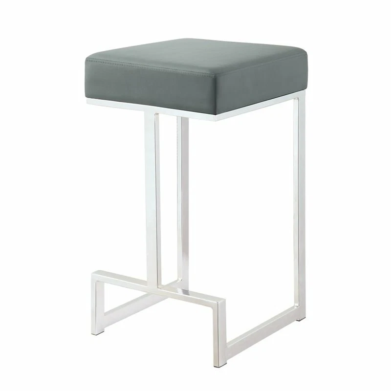 Contemporary Grey Upholstered Counter Stool With Chrome Base by Coaster 105252