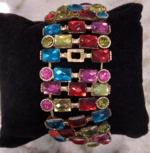 Pulsera elástica de diamantes de imitación multicolores tono dorado colores brillantes llamativa (A2) - Imagen 1 de 1