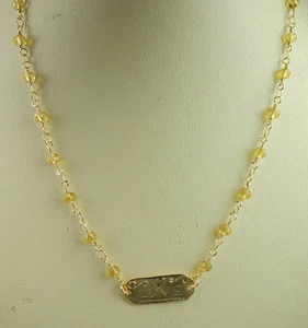 ARTISAN Citrine Colored Crystal Necklace Love Tag Bridal Bridesmaid Handcrafted - Picture 1 of 3