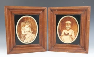 Paar antike Gemälde auf Porzellan Serena nach George Romney Portrait Plakette - Bild 1 von 14